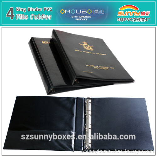 Black PVC A4 Golden Embossing Printing Presentation Folder With 1 Inch 4 Ring Binders